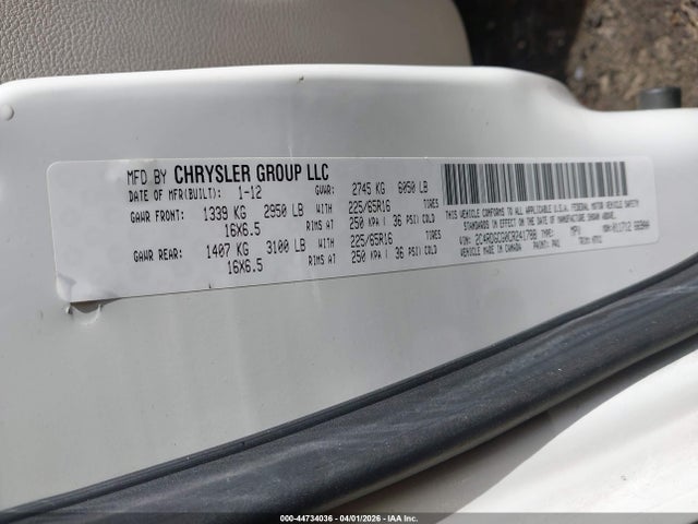 Aukcja sprzedaży 2012 Dodge Grand Caravan Sxt, vin: 2C4RDGCG0CR241788, numer aukcji: 44734036