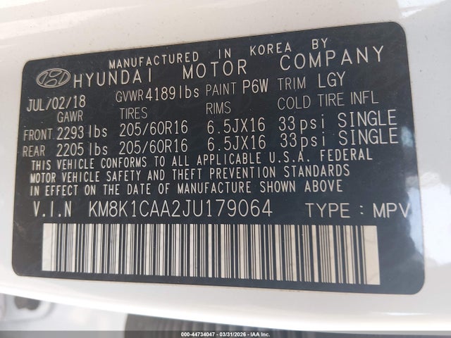 2018 HYUNDAI KONA KM8K1CAA2JU179064 Photo 8