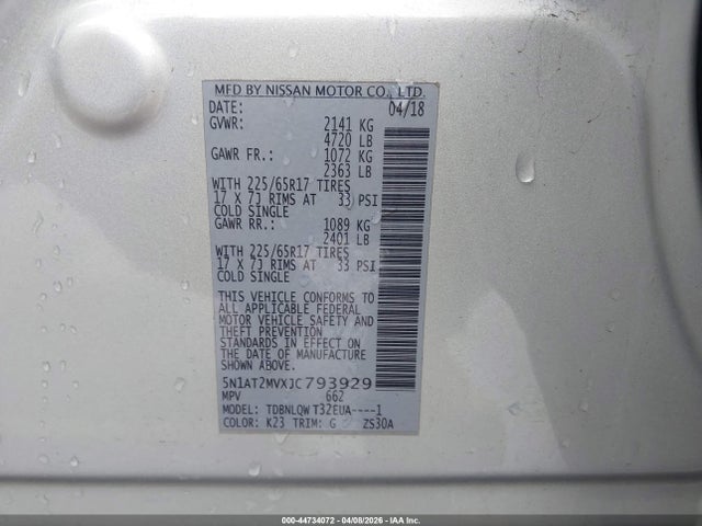 Aukcja sprzedaży 2018 Nissan Rogue Sv, vin: 5N1AT2MVXJC793929, numer aukcji: 44734072