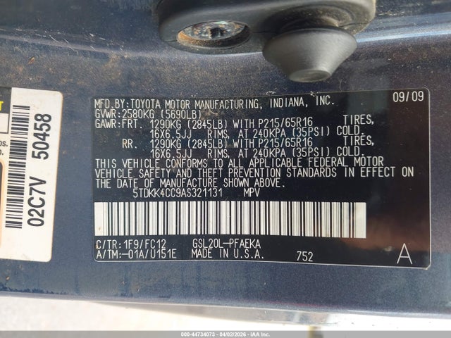 Auction sale of the 2010 Toyota Sienna Le, vin: 5TDKK4CC9AS321131, lot number: 44734073