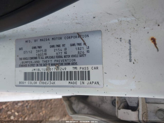 44734111 :رقم المزاد ، JM1BL1U85D1701249 vin ، 2013 Mazda Mazda3 I Sport مزاد بيع