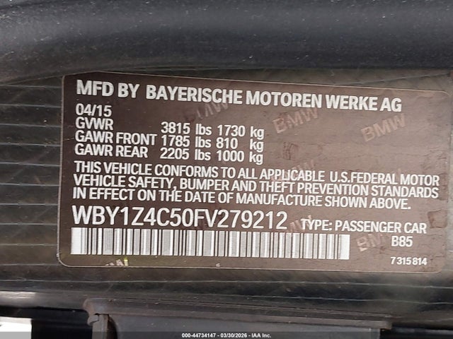 WBY1Z4C50FV279212 BMW I3 Base W/range Extender