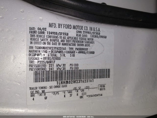 Продаж на аукціоні авто 2003 Lincoln Town Car Signature, vin: 1LNHM82W23Y623161, номер лоту: 44734152