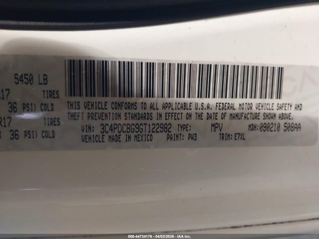3C4PDCBG9GT122982 Dodge Journey Sxt