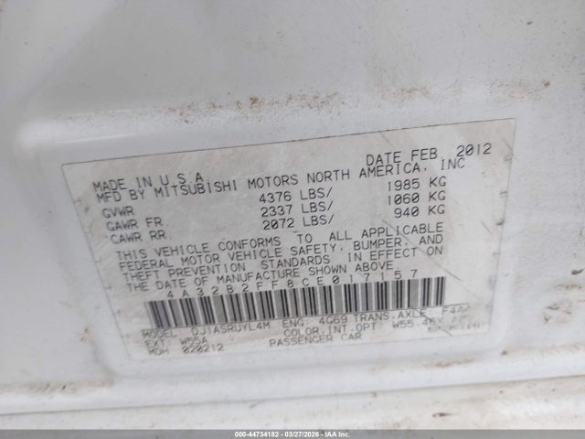 Продаж на аукціоні авто 2012 Mitsubishi Galant Fe, vin: 4A32B2FF8CE017157, номер лоту: 44734182