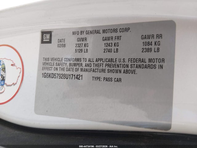 Aukcja sprzedaży 2008 Cadillac Dts 1se, vin: 1G6KD57928U171421, numer aukcji: 44734196