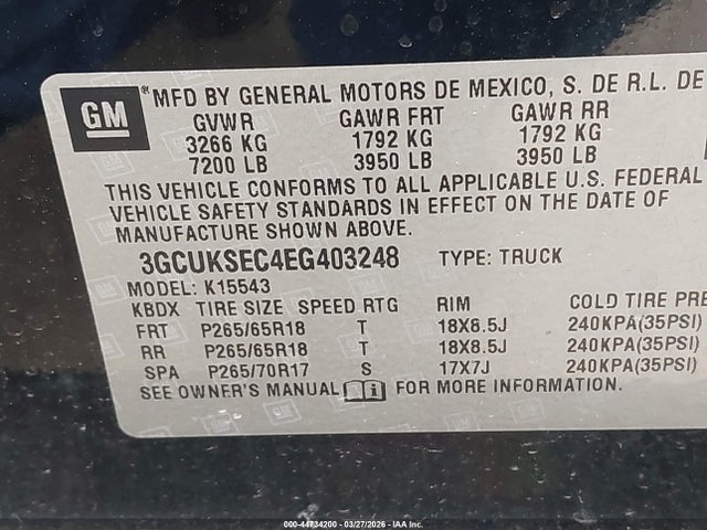 3GCUKSEC4EG403248 Chevrolet Silverado 1500 2lz