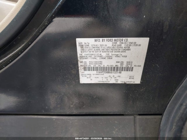 2016 Ford Taurus Se მანქანა იყიდება აუქციონზე, vin: 1FAHP2D88GG132148, აუქციონის ნომერი: 44734201