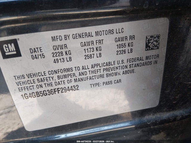 Aukcja sprzedaży 2015 Buick Lacrosse Leather, vin: 1G4GB5G36FF294432, numer aukcji: 44734228