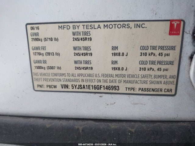 2016 TESLA MODEL S 5YJSA1E16GF146993 Photo 8