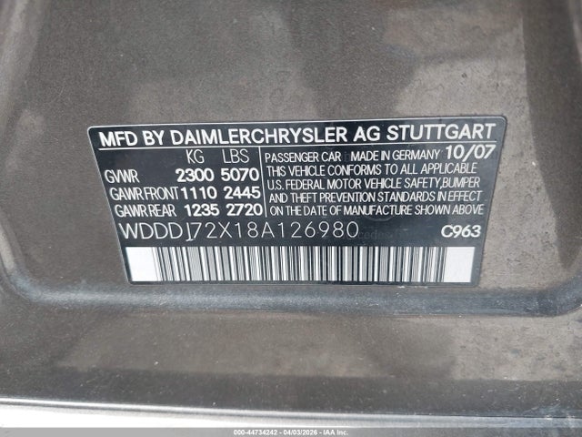 2008 Mercedes-benz Cls 550 მანქანა იყიდება აუქციონზე, vin: WDDDJ72X18A126980, აუქციონის ნომერი: 44734242