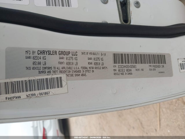 44734247 :رقم المزاد ، 2C3CDXHG5EH325021 vin ، 2014 Dodge Charger Sxt مزاد بيع