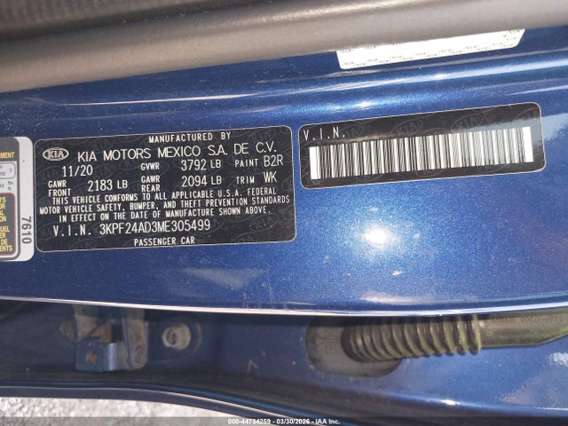 Продажа на аукционе авто 2021 Kia Forte Lxs, vin: 3KPF24AD3ME305499, номер лота: 44734259