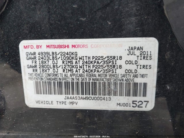 2012 MITSUBISHI OUTLANDER JA4AS3AW9CU000413 Photo 8