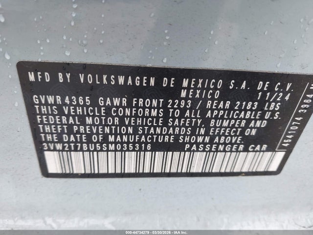 Aukcja sprzedaży 2025 Volkswagen Jetta Gli 2.0t Autobahn, vin: 3VW2T7BU5SM035316, numer aukcji: 44734279