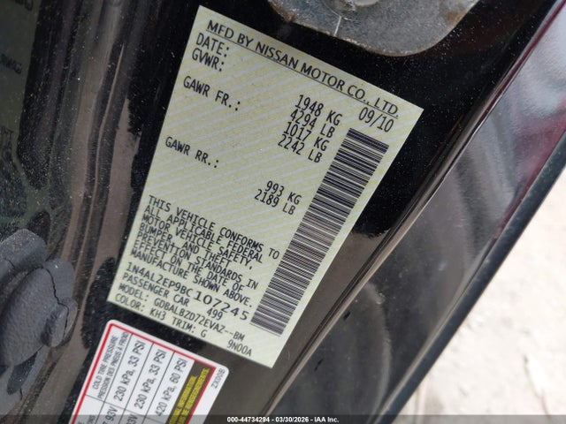 Aukcja sprzedaży 2011 Nissan Altima 2.5 S, vin: 1N4AL2EP9BC107245, numer aukcji: 44734294