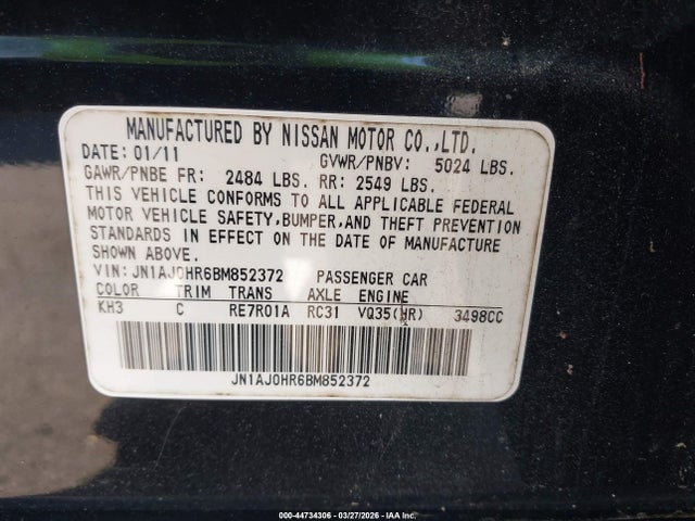 Продаж на аукціоні авто 2011 Infiniti Ex35 Journey, vin: JN1AJ0HR6BM852372, номер лоту: 44734306