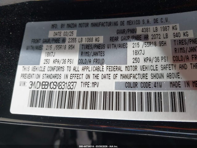 Aukcja sprzedaży 2025 Mazda Cx-30 2.5 S Select Sport, vin: 3MVDMBBM0SM831837, numer aukcji: 44734314