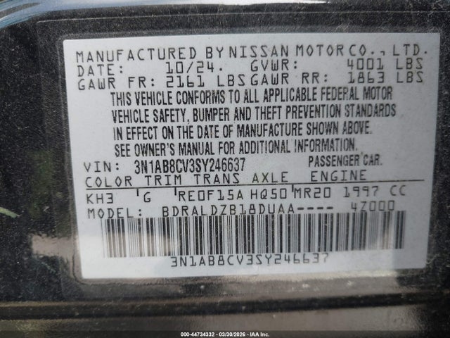 3N1AB8CV3SY246637 Nissan SENTRA SV