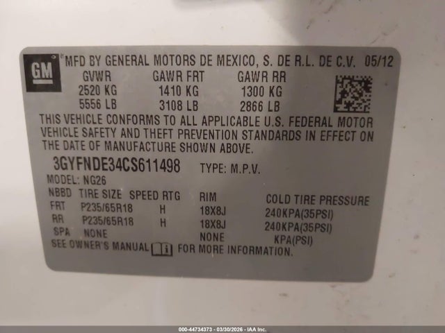 Продажа на аукционе авто 2012 Cadillac Srx Luxury Collection, vin: 3GYFNDE34CS611498, номер лота: 44734373