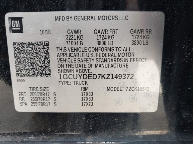 2019 CHEVROLET SILVERADO 1500 1GCUYDED7KZ149372 Photo 8