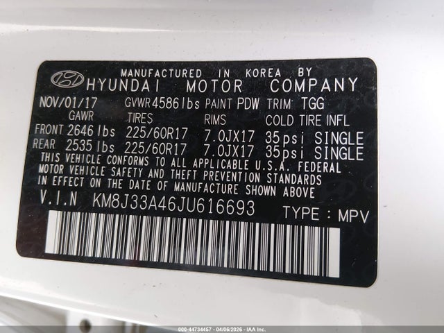 Продажа на аукционе авто 2018 Hyundai Tucson Sel, vin: KM8J33A46JU616693, номер лота: 44734457