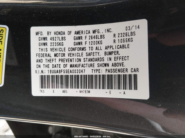 44734483 :رقم المزاد ، 19UUA9F55EA003047 vin ، 2014 Acura Tl Tech مزاد بيع