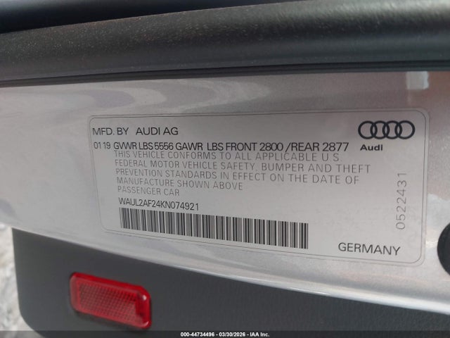 Aukcja sprzedaży 2019 Audi A6 55 Premium, vin: WAUL2AF24KN074921, numer aukcji: 44734496
