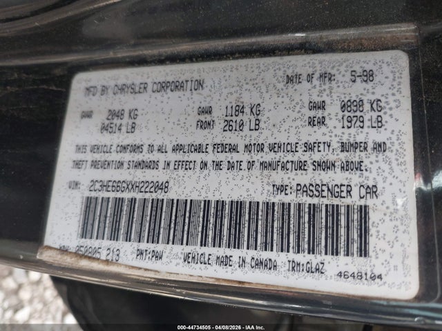 Aukcja sprzedaży 1999 Chrysler 300m, vin: 2C3HE66GXXH222048, numer aukcji: 44734505
