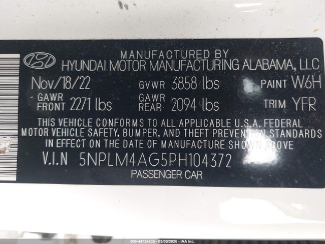 2023 Hyundai Elantra Sel მანქანა იყიდება აუქციონზე, vin: 5NPLM4AG5PH104372, აუქციონის ნომერი: 44734506