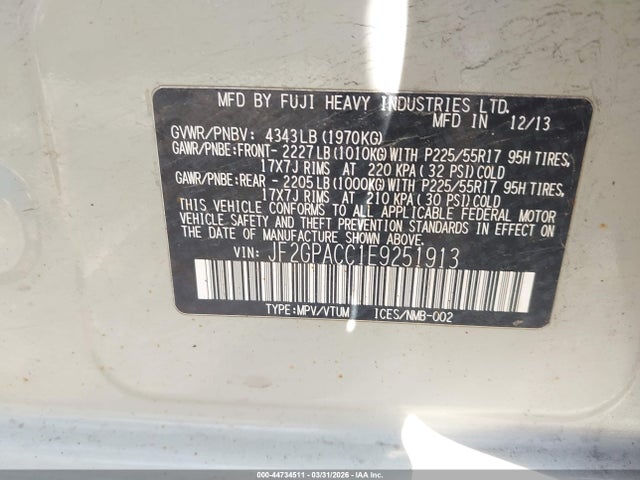 2014 Subaru Xv Crosstrek 2.0i Premium მანქანა იყიდება აუქციონზე, vin: JF2GPACC1E9251913, აუქციონის ნომერი: 44734511