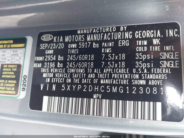44734514 :رقم المزاد ، 5XYP2DHC5MG123081 vin ، 2021 Kia Telluride Lx مزاد بيع