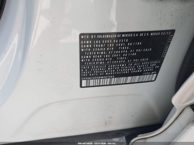 Продажа на аукционе авто 2022 Volkswagen Tiguan 2.0t Se R-line Black, vin: 3VV8B7AX6NM067984, номер лота: 44734536
