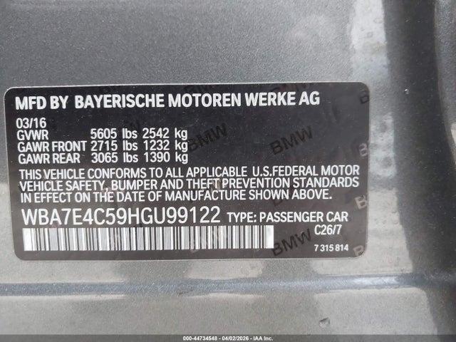 Продажа на аукционе авто 2017 Bmw 740i Xdrive, vin: WBA7E4C59HGU99122, номер лота: 44734548