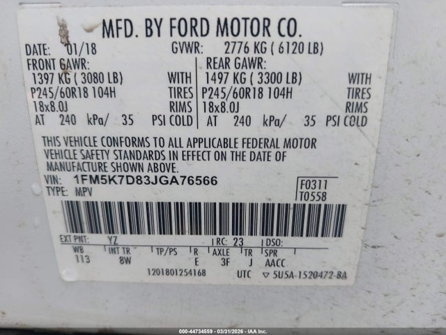 Ford EXPLORER XLT 2018 1FM5K7D83JGA76566 Image 9