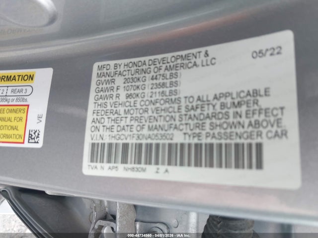 2022 HONDA ACCORD 1HGCV1F30NA053502 Photo 8