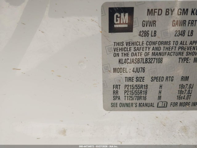 44734572 :رقم المزاد ، KL4CJASB7LB327108 vin ، 2020 Buick Encore Fwd Preferred مزاد بيع