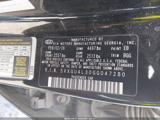 KIA OPTIMA EX 2016 5XXGU4L30GG047280 Image 9
