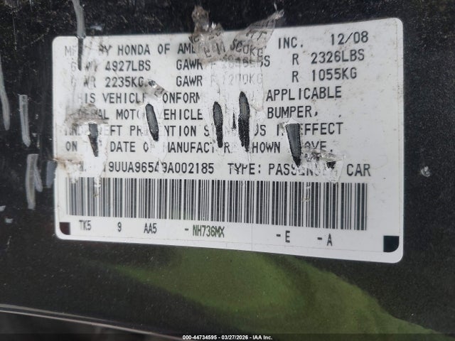Aukcja sprzedaży 2009 Acura Tl 3.7, vin: 19UUA96549A002185, numer aukcji: 44734595