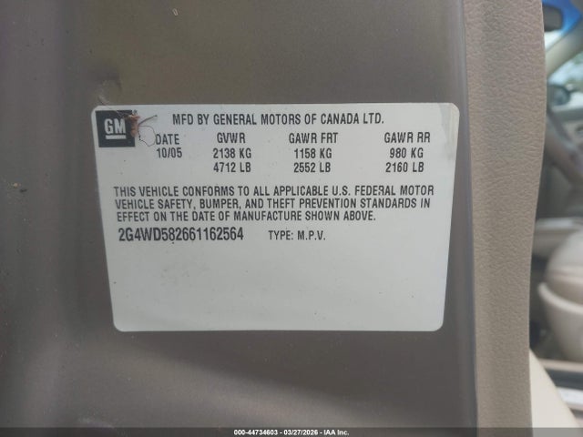Aukcja sprzedaży 2006 Buick Lacrosse Cxl, vin: 2G4WD582661162564, numer aukcji: 44734603