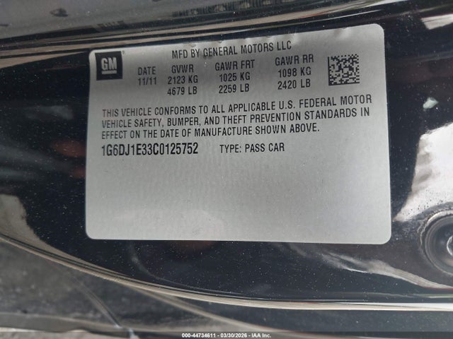 Auction sale of the 2012 Cadillac Cts Performance, vin: 1G6DJ1E33C0125752, lot number: 44734611