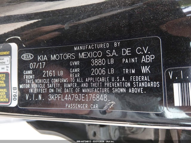 44734613 :رقم المزاد ، 3KPFL4A79JE176848 vin ، 2018 Kia Forte Lx مزاد بيع
