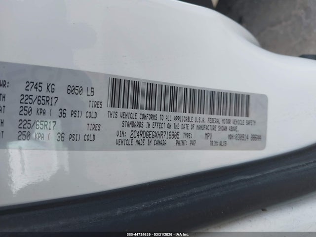 Aukcja sprzedaży 2017 Dodge Grand Caravan Gt, vin: 2C4RDGEGXHR716805, numer aukcji: 44734639
