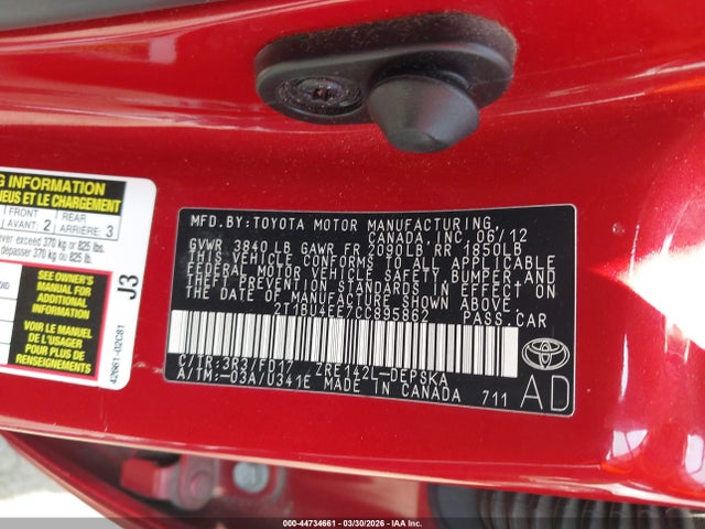 2012 TOYOTA COROLLA 2T1BU4EE7CC895862 Photo 8