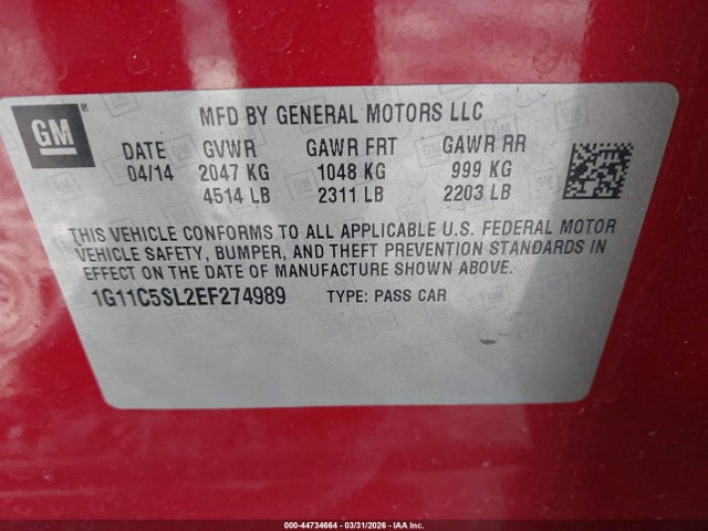 1G11C5SL2EF274989 Chevrolet MALIBU 1LT