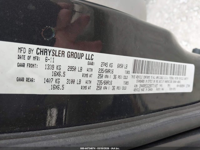 2011 Chrysler Town & Country Touring მანქანა იყიდება აუქციონზე, vin: 2A4RR5DG2BR771497, აუქციონის ნომერი: 44734674