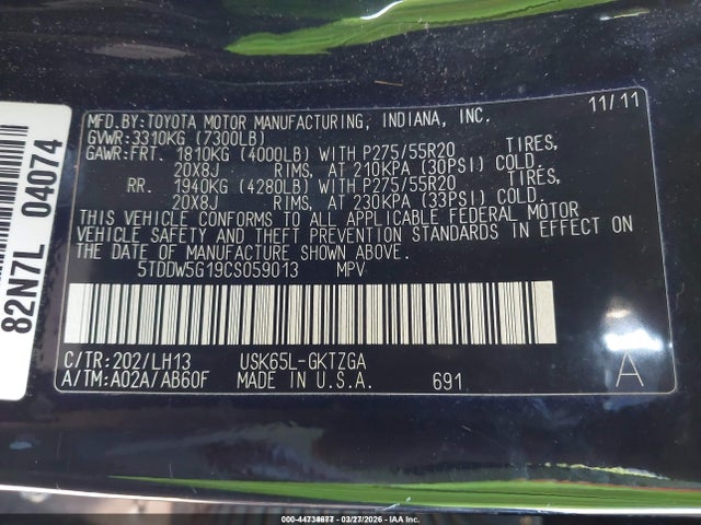 2012 TOYOTA SEQUOIA 5TDDW5G19CS059013 Photo 8