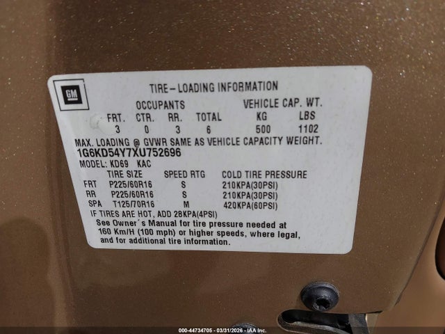 Продажа на аукционе авто 1999 Cadillac Deville Standard, vin: 1G6KD54Y7XU752696, номер лота: 44734705