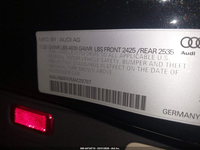 Aukcja sprzedaży 2021 Audi A4 Premium 40 Tfsi Quattro S Tronic, vin: WAUABAF49MA029797, numer aukcji: 44734715