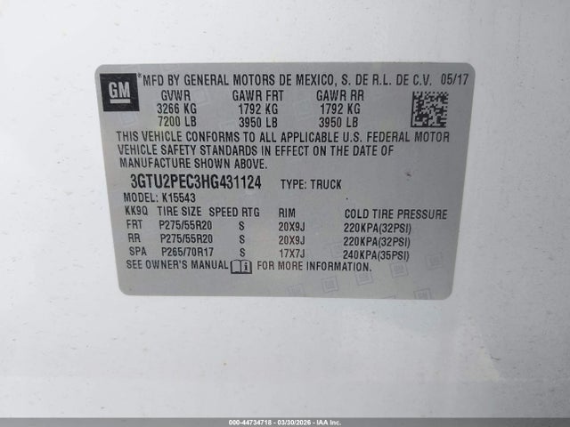 Продажа на аукционе авто 2017 Gmc Sierra 1500 Denali, vin: 3GTU2PEC3HG431124, номер лота: 44734718